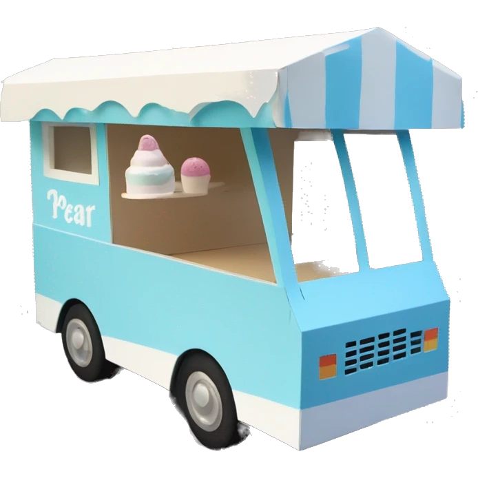 papercraft, pearl blue ice-cream food van emoji