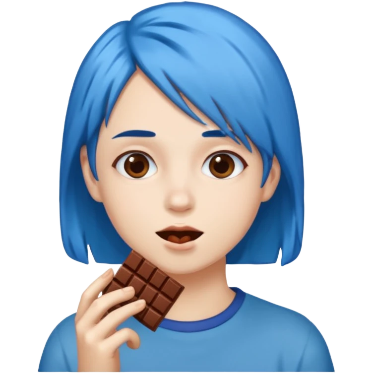Blue haired person eating chocolate emoji