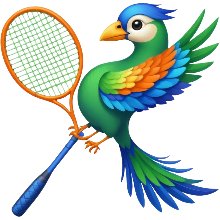 pajaro con cola en forma de raqueta color verde azul naranja emoji