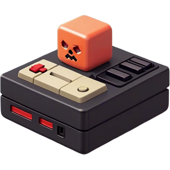 Clash of Clans aesthetic: Cinematic Playful NES Console Portrait Emoji, rendered in a 3D vector-style similar to standard emojis with minimal shading and bold, simplified shapes. A compact, distinct form with signature details, softly glowing with a nostalgic gaming charm. Simplified yet unmistakably iconic, highly detailed and consistent, glowing with a soft radiance and high shine. Stylized with a touch of retro gaming magic and a soft glowing outline, capturing the essence of a beloved gaming relic with a friendly, playful manner! emoji