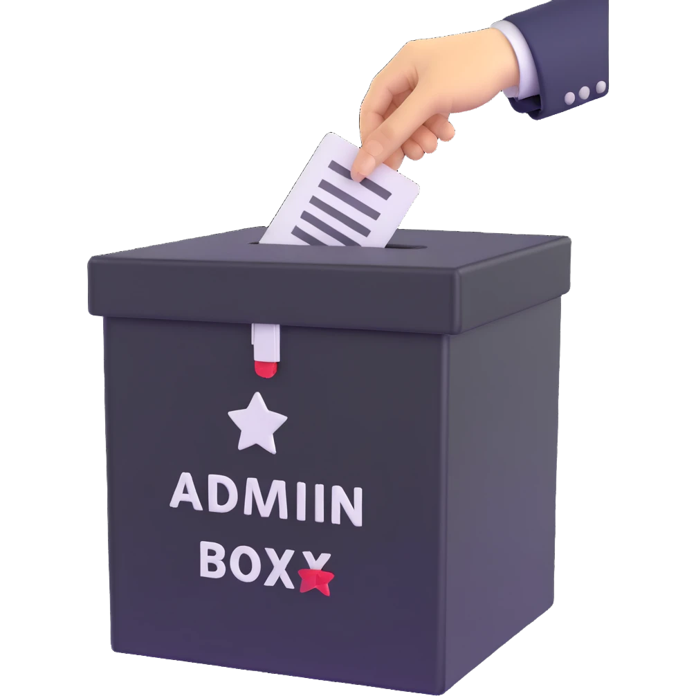 3D ballot box with Admin Bewerbungen sign emoji