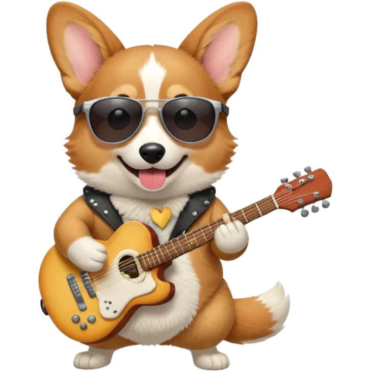 A cute corgie playing the guitar like a rockstar emoji