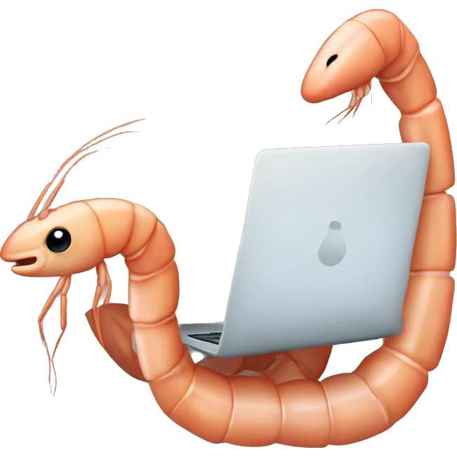 A shrimp with a computer laptop  emoji