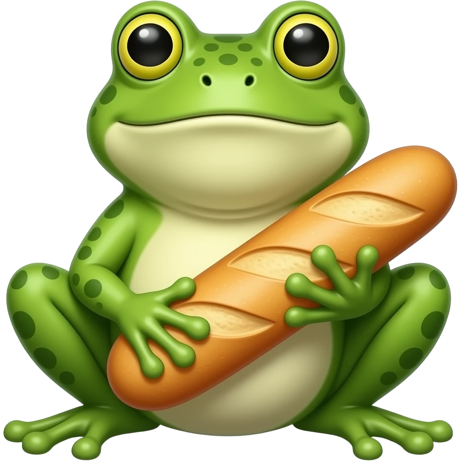 Grenouille avec une baguette partant du bas ventre emoji