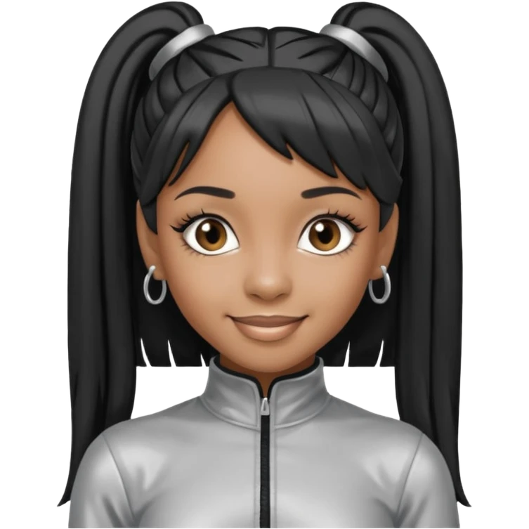 Left Eye from TLC with long black ponytail hair, silver outfit emoji