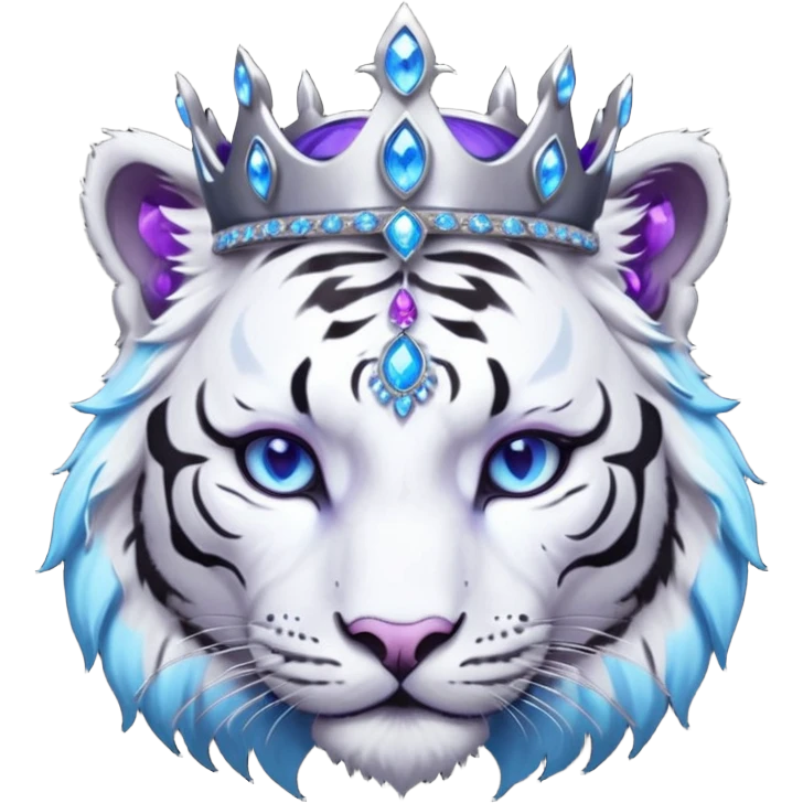 ESO Female white/black tiger khajiit leader of the umbral rose, glowing blue eyes, glowing blue 'third eye' gem; silver crown/tiara with purple gems  emoji