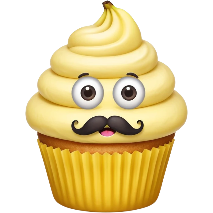 giant mustached, banana cupcake, big eyes emoji