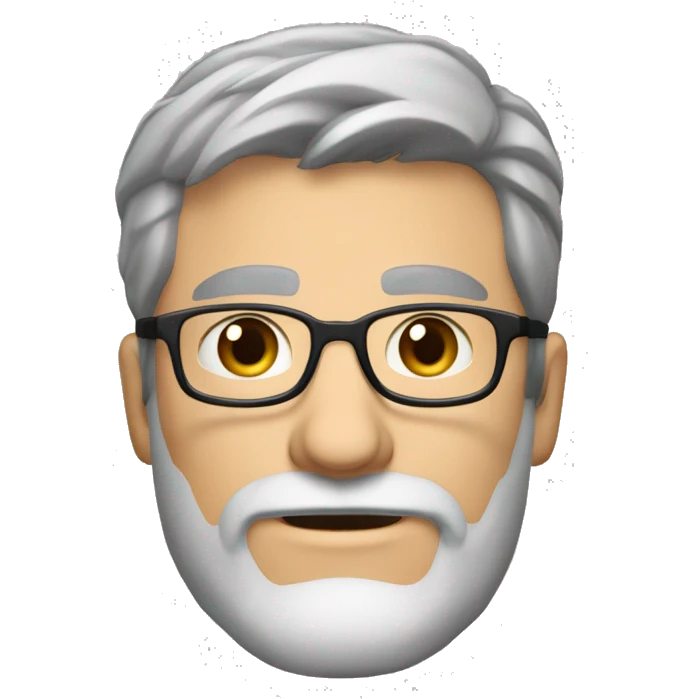 Caucasian man 40. brown eyes. short hair and short gray beard. disheveled without parting. black glasses emoji