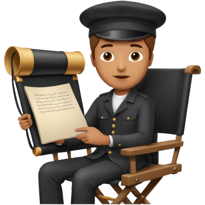 man in a director's hat, holding a script, sitting on a director's chair emoji