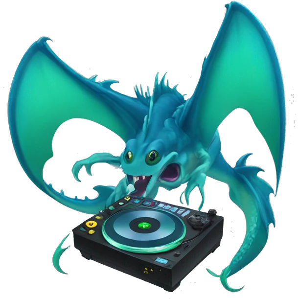 ocean monster  using disk jockey emoji