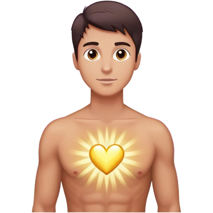 White brunette man standing with rays of light Purple Hearts emoji