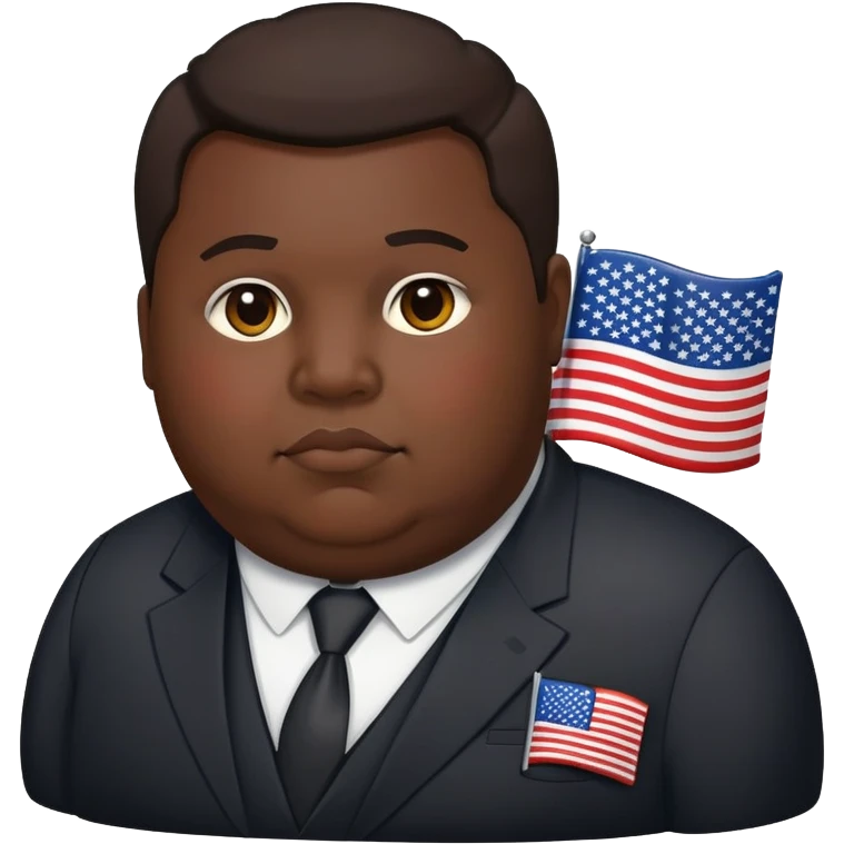overweight person in dark suit with US flag pin emoji