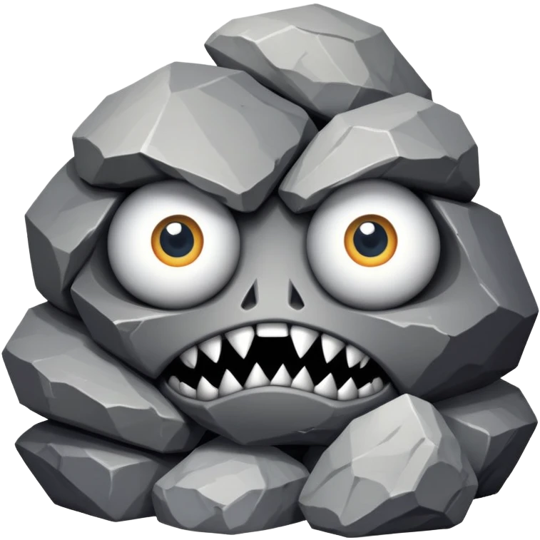 A pile of rocks with eyes, a trump, and sharp teeth, sneaky and fast emoji