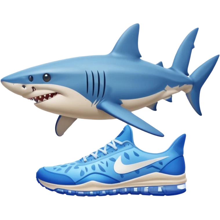 Shark with blue Nike shoes on a beach emoji