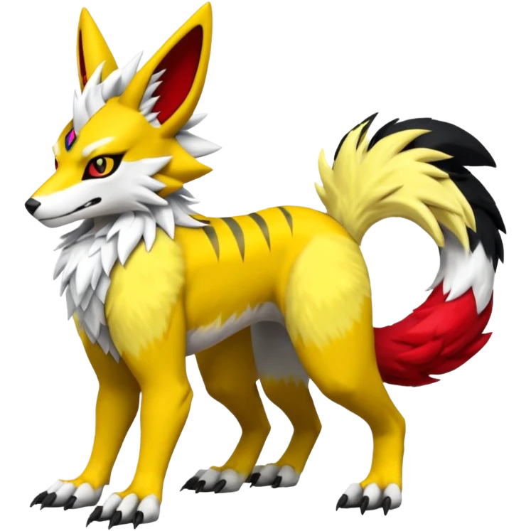 Feral Quadrupedal Digitigrade Renamon-Zeraora-Vernid-Sergal-fusion-hybrid-creature, full body  emoji