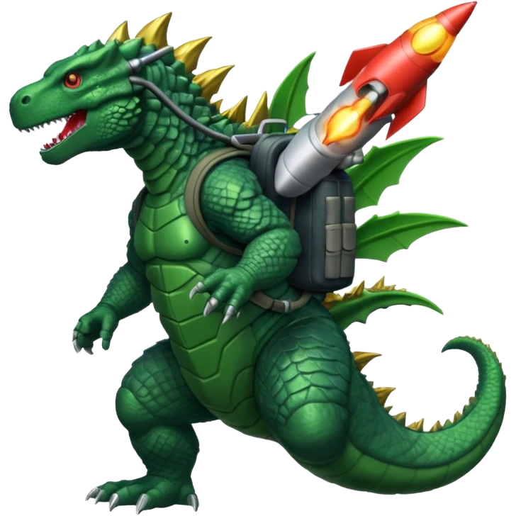 Godzilla flying with a rocket pack emoji