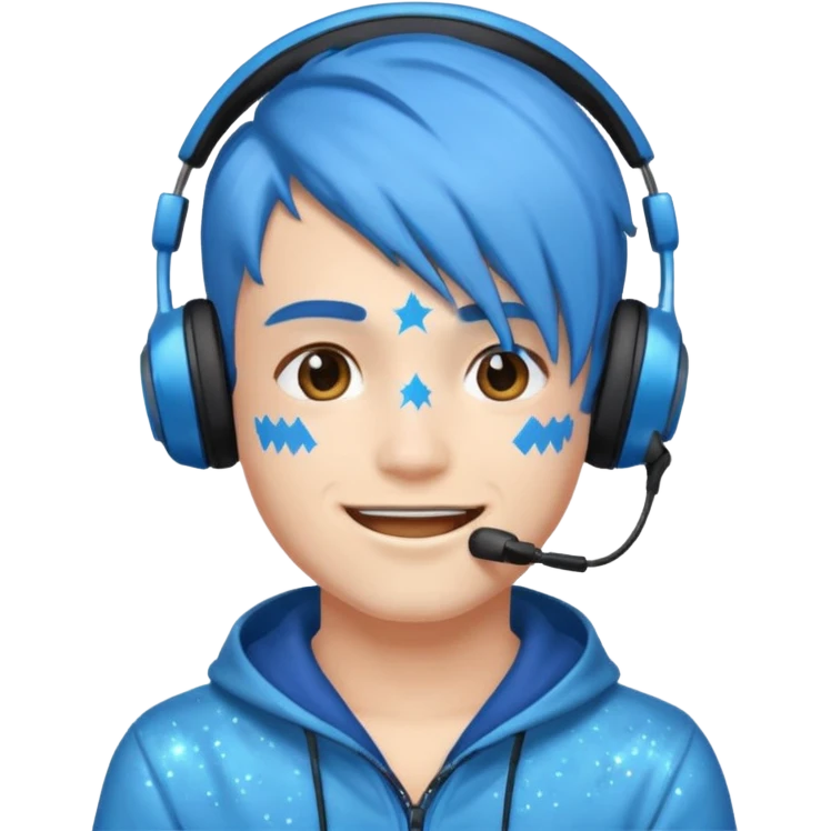 glitter blue gamer boy happy blue hair emoji