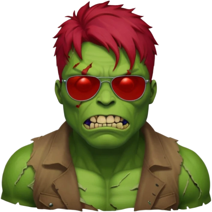 Zombie hulk with red hair and sun glasses emoji