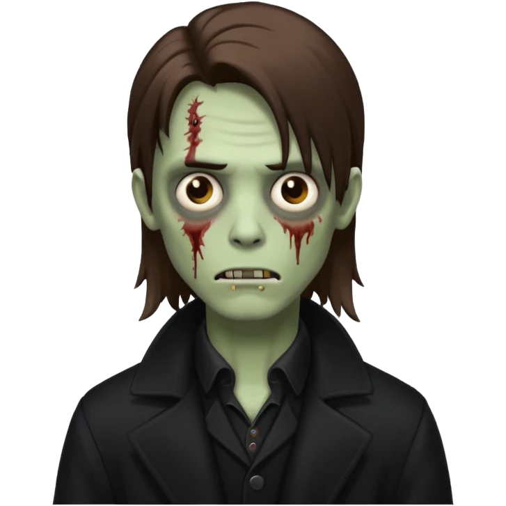 zoZombie, emo guy, with dark circles under his eyes and long brown hair, in a black long
 emoji