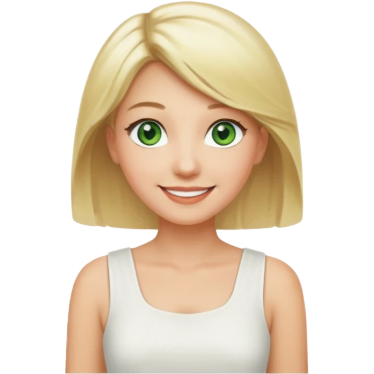 Woman, blonde Hair, Green eyes, White short sleveless dress emoji