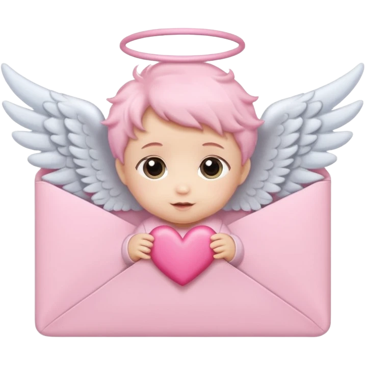 cute baby pink colored envelope with a cute pink heart on the middle with cute  pairs of baby angel wings emoji