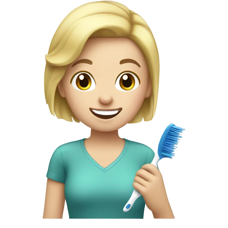 White girl with blonde short hair brushing her teeth  emoji