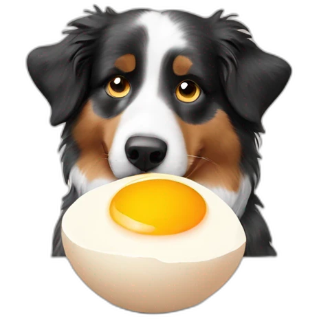 Australian Shepherd eating a egg emoji