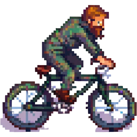 bearded man tumbling from a bicycle, pixel art style emoji