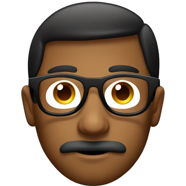Emoji calvo Gordó de ojos marrones y gafas grandes negras emoji
