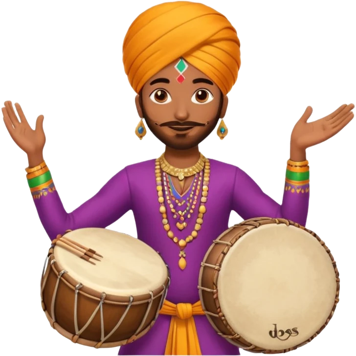 Bhangra dancer with dhol drum, vibrant expression emoji