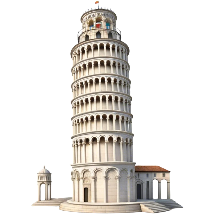 Cinematic Realistic Leaning Tower of Pisa Landmark Emoji, showcasing the iconic medieval tower with intricate stonework rendered with dynamic lighting and detailed textures. emoji