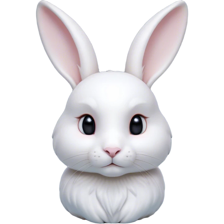 Cinematic Noble White Rabbit Portrait Emoji, Poised and regal, with a graceful, compact build and a pristine, silky white fur, long perky ears and gentle, soulful dark eyes, Simplified yet sharp and sophisticated features, highly detailed, glowing with a soft, dignified glow, high shine, intelligent and gentle, stylized with an air of refined elegance, focused and attentive, soft glowing outline, capturing the essence of a watchful and confident companion, so majestic it feels as though it could hop out of the screen with effortless authority! emoji