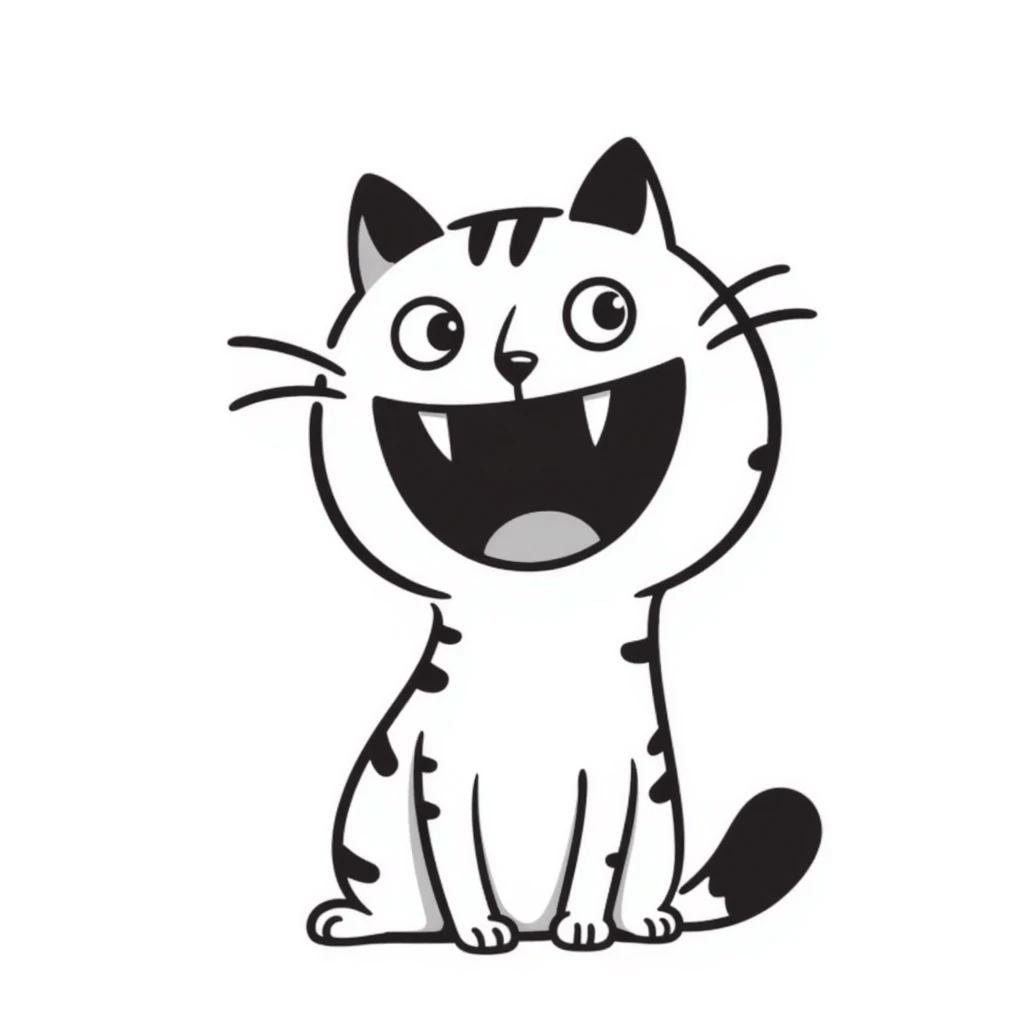 sketch of a miniature saber-toothed cat with a tiny body and absurdly massive canine teeth, minimal body with gigantic fangs emoji