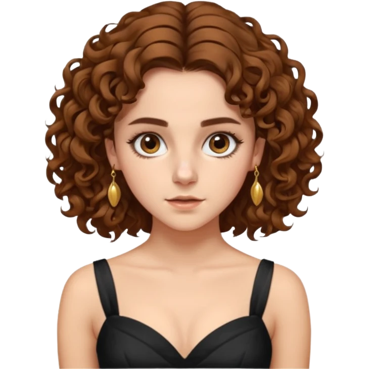 very beautiful italian girl, looking a bit like Emma Watson, with curly and big volume bright brown hair, and a golden piercing rink in nose on left side, dressed in a beautiful sexy dress emoji