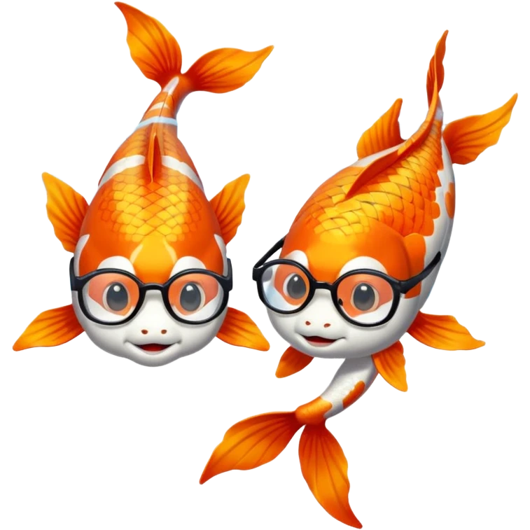 Two "koi" fishes male and female, wearing glasses. emoji