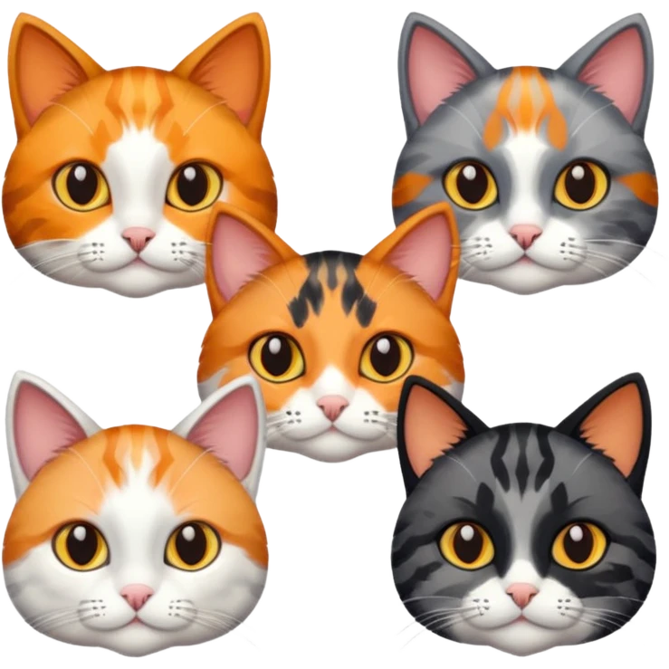 6 cats with different natural coloured coats
 emoji