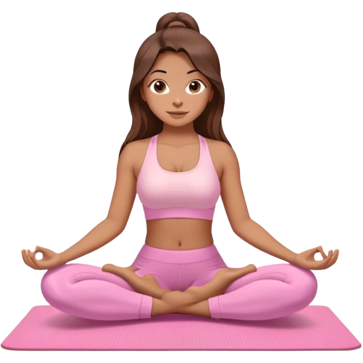 Brunette long hair and brown eyes yoga beautiful girl in light pink pink pink clothes sitting on a yoga mat emoji