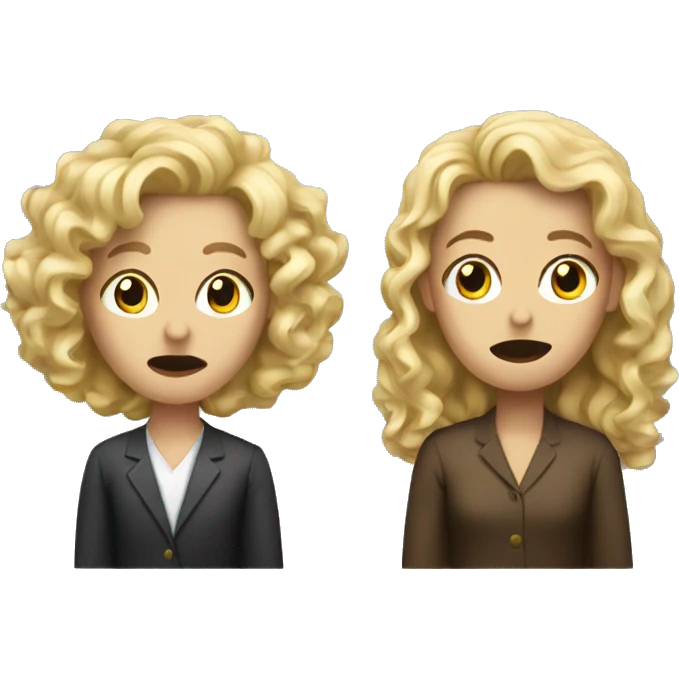 Blonde woman interrogating man with curly hair  emoji