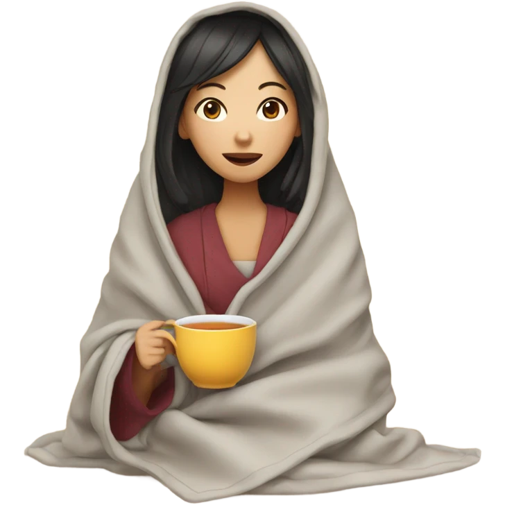 asian girl inside a blanket sipping tea emoji