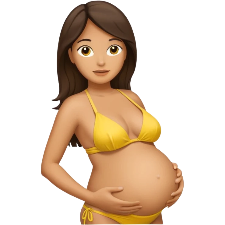 Latina woman, tan skin, pregnant, yellow bikini. emoji