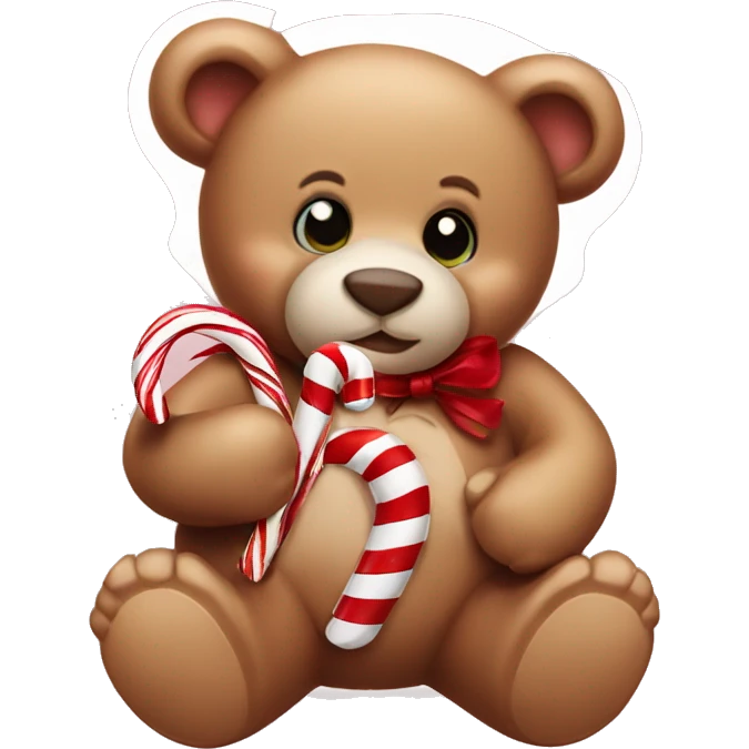 Christmas teddy bear eating candy cane emoji