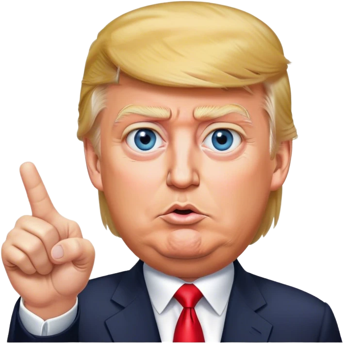 Super realistic Donald Trump pointing finger up, realistic eyes emoji