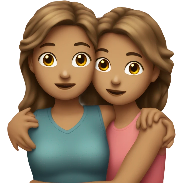 two friends (girls) hugging both have brown hair emoji