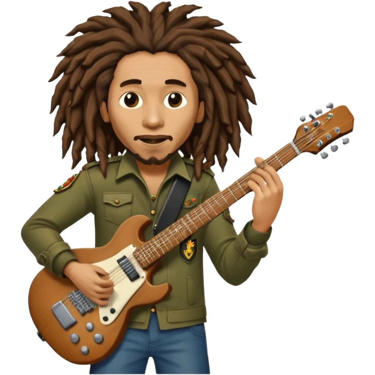 Bob Marley with gigantic dread locks play electric guitar in form heraldic crest emoji