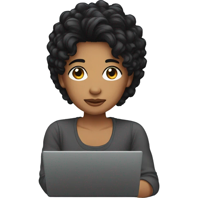 bitmoji front of laptop with black hair  emoji