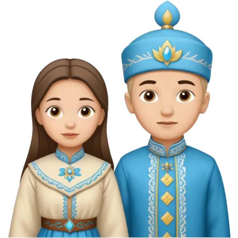 Crimean Tatar girl in national costume standing next to Crimean Tatar boy in national costume emoji