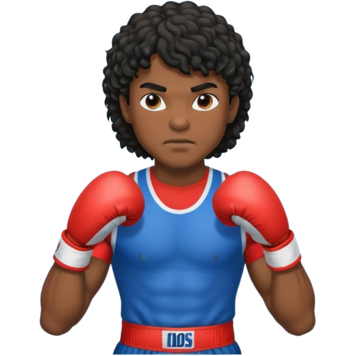 Boxer , with a curly black mullet haircut emoji