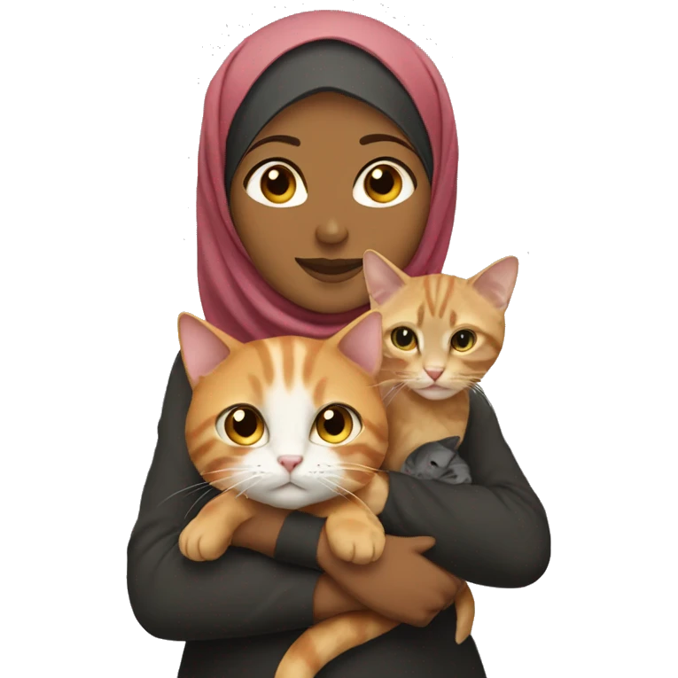Hijabi girl with two cats, one ginger, one brown emoji