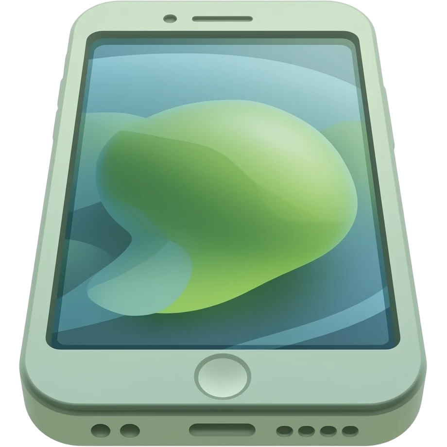 phone with a screen and a sleek bod The phone’s корпус (body) is designed in a soft olive-green color emoji