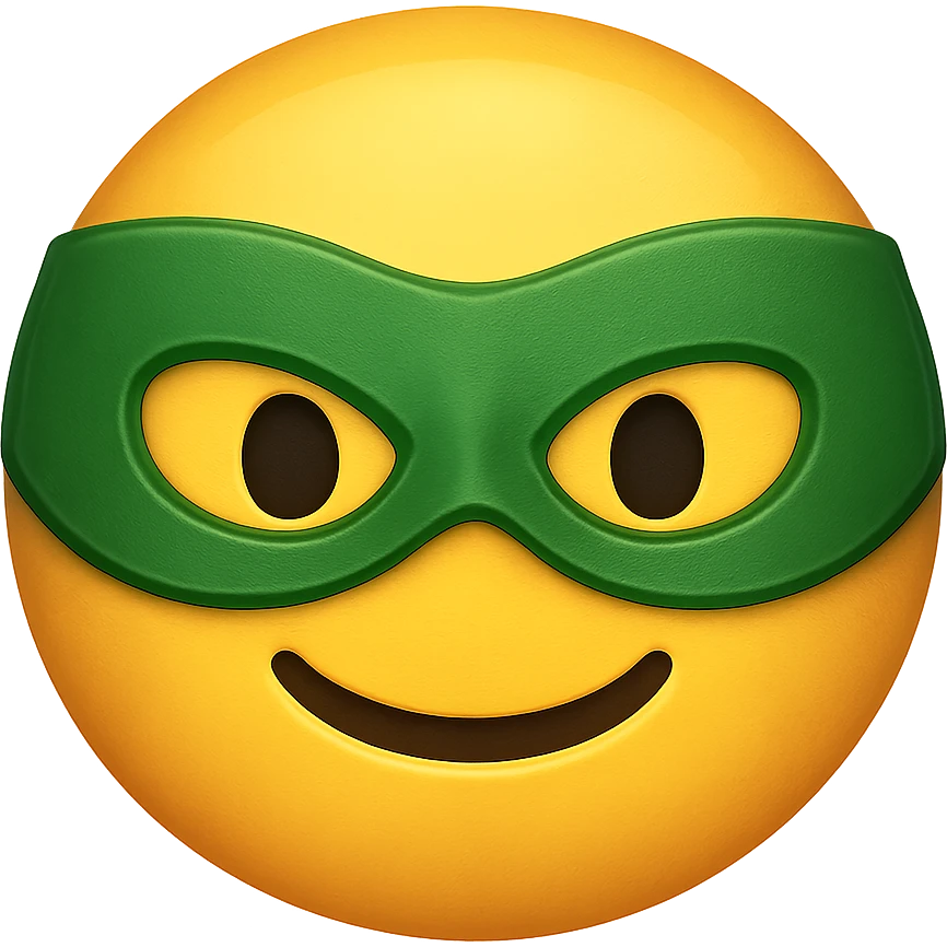 yellow face with green superhero mask emoji, digital illustration emoji
